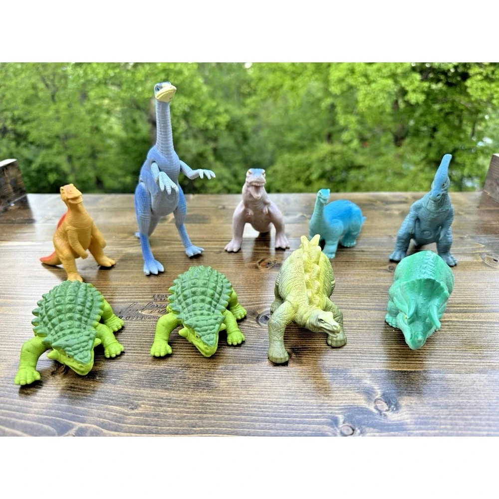 Vintage Playskool Dinosaur Toy Lot 9 Figures 1988 T Rex Stegosaurus Set